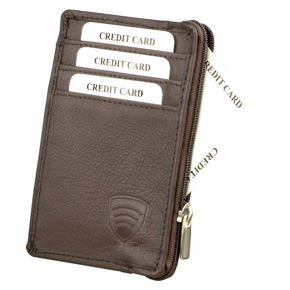 Mały skórzany portfel na karty zamykany na zamek (Brązowy)