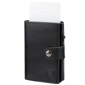 Skórzany portfel męski z kieszenią na bilon oraz aluminiowym etui z wysuwanymi kartami (czarny)
