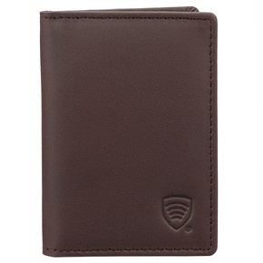 Mały  męski portfel antykradzieżowy na karty RFID z wyciąganym albumem (brąz)