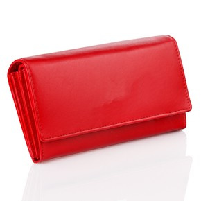 Skórzany damski portfel z ochroną RFID (Czerwony)