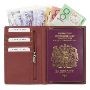 Portfel podróżny na karty zbliżeniowe oraz paszport biometryczny (Bordowy)